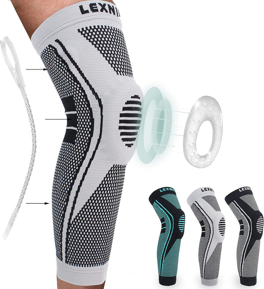 Professional Knee Brace Compression Sleeve - Full Leg Sleeves Long Compression Leg Sleeve Knee Braces for Women and Men, Knee Sleeves Support with Patella Gel Pads & Side Stabilizers for Running,Meniscus Tear,Arthritis,Joint Pain Relief