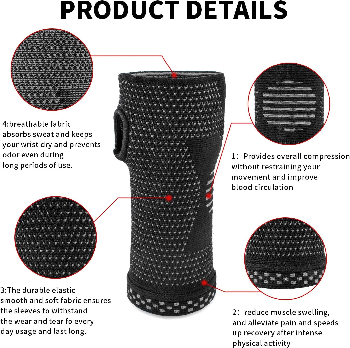 Wrist Compression Sleeves (Pair) for Carpal Tunnel and Pain Relief Treatment,Wrist Support for Women and Men.Breathable and Sweat-Absorbing Carpal Tunnel Wrist Brace