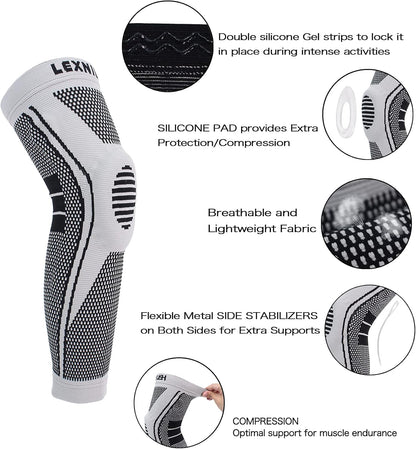 Professional Knee Brace Compression Sleeve - Full Leg Sleeves Long Compression Leg Sleeve Knee Braces for Women and Men, Knee Sleeves Support with Patella Gel Pads & Side Stabilizers for Running,Meniscus Tear,Arthritis,Joint Pain Relief