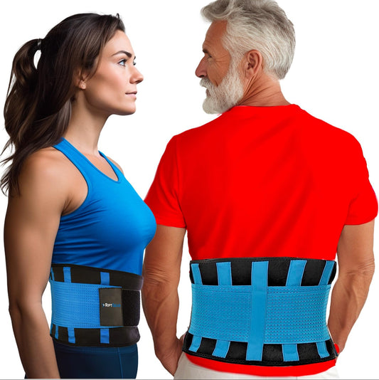 Back Brace for Lower Back Pain Relief - Breathable Back Brace for Men and Women - Ideal for Lifting, Work, Sciatica, Herniated Disc, and Lumbar Support - Blue, XXXL (Waist: 44"-47")